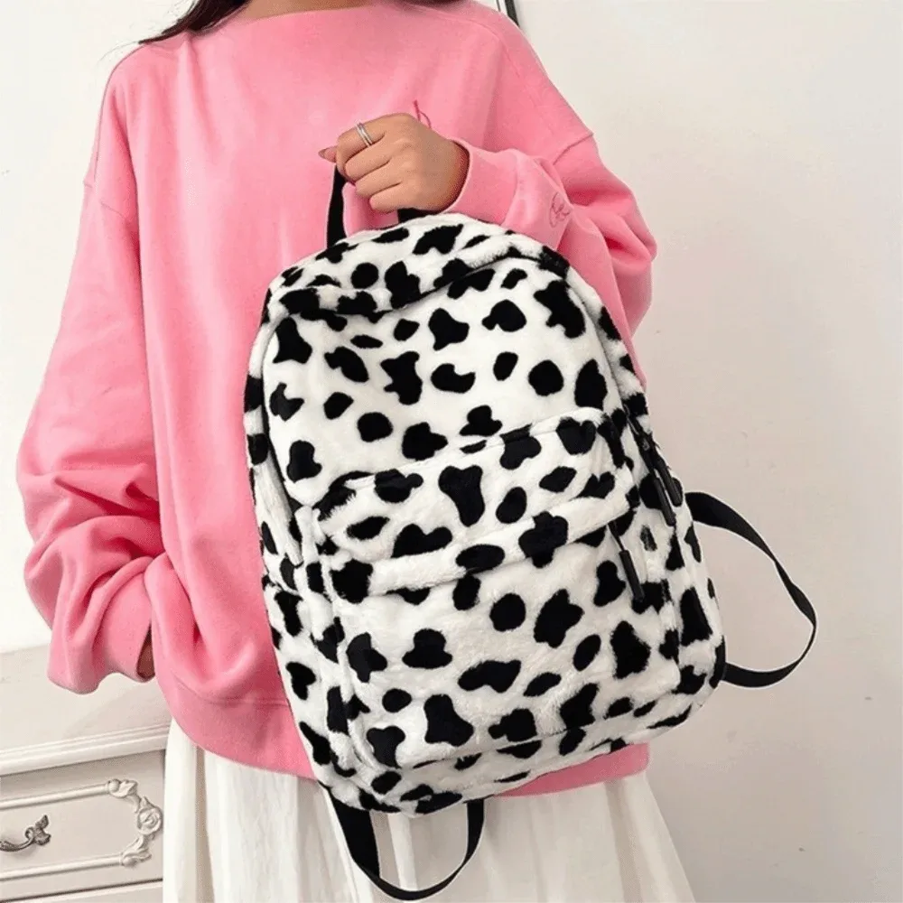sac à dos portable en peluche à imprimé léopard, style harajuku ulzzang, sac d'école pour étudiants, grande capacité, léger, sac de voyage pour étudiants.