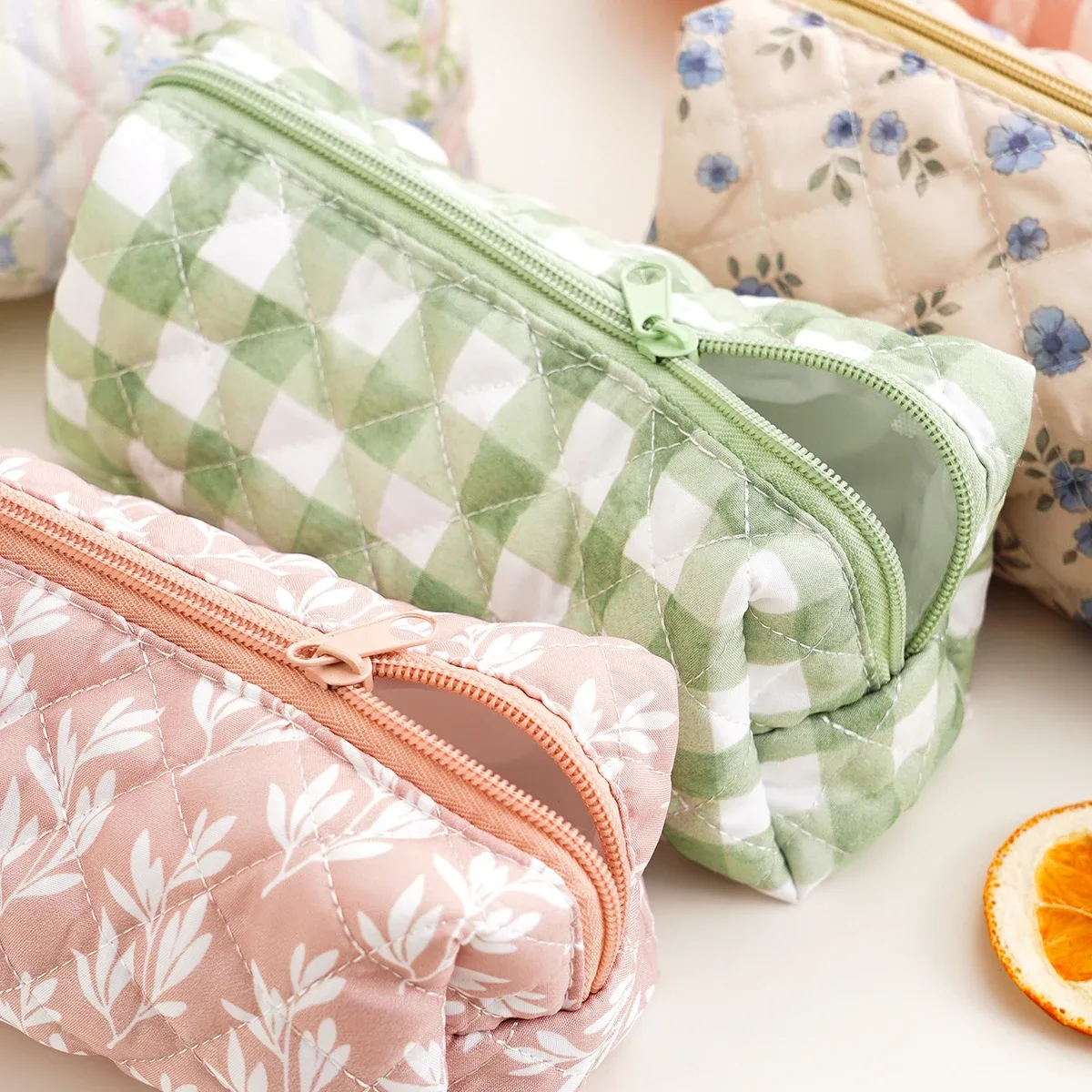 elinfant 1 sac de rangement matelassé imprimé floral, grande trousse de maquillage de voyage esthétique