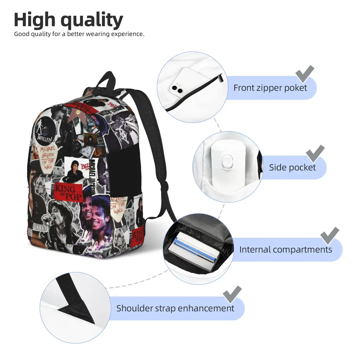 sac à dos michael jacksons musical movie 2026, sac à dos cool avec poche pour étudiants et professionnels, sac à dos pour hommes et femmes, sacs en toile pour ordinateur portable