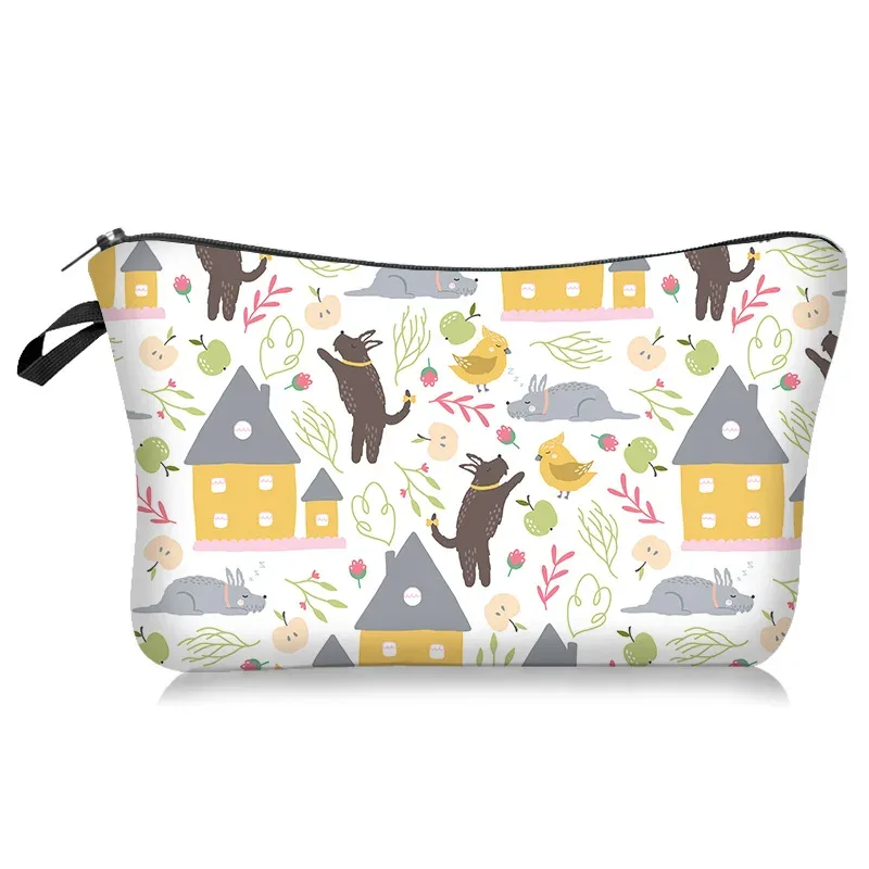 le nouveau sac de maquillage de la série à motifs légers et frais se vend bien. c'est un sac de rangement à main avec une housse en tissu polyester.