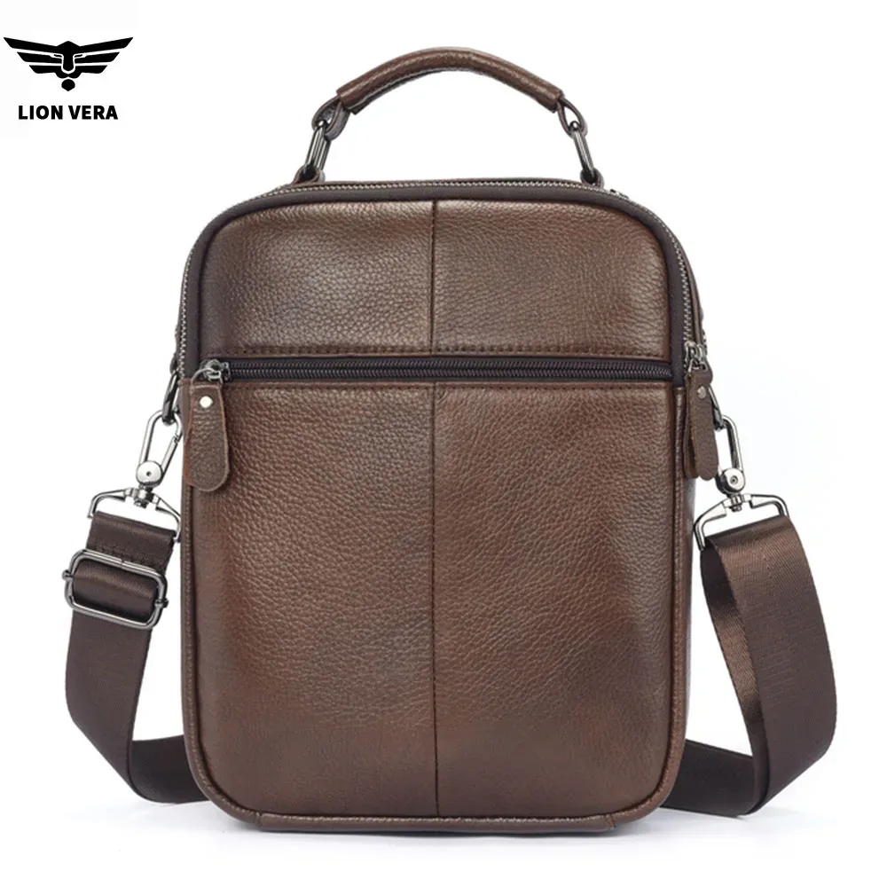 sac à bandoulière pour homme lion vera, sac à fermeture éclair pour téléphone portable, grande capacité, sac de voyage en cuir véritable, sac bandoulière pour affaires