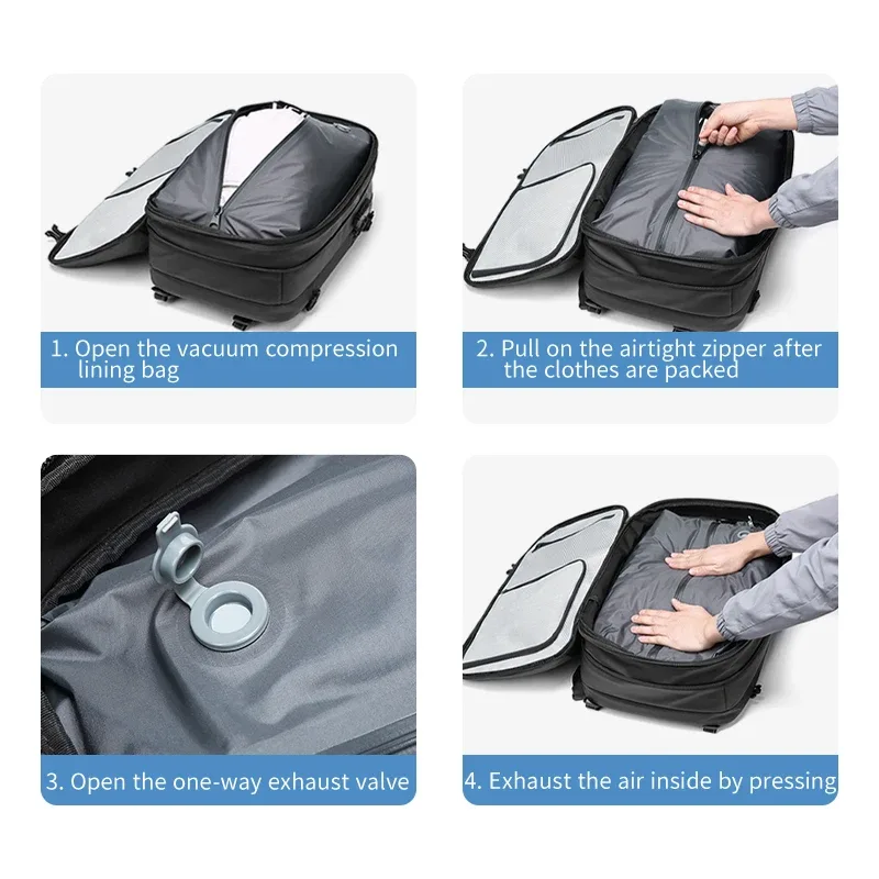 sac à dos de voyage pour hommes, sac à dos à compression sous vide pour ordinateur portable 17 pouces, sac à dos d'affaires de grande capacité, sac à dos scolaire extensible, sac à dos de randonnée