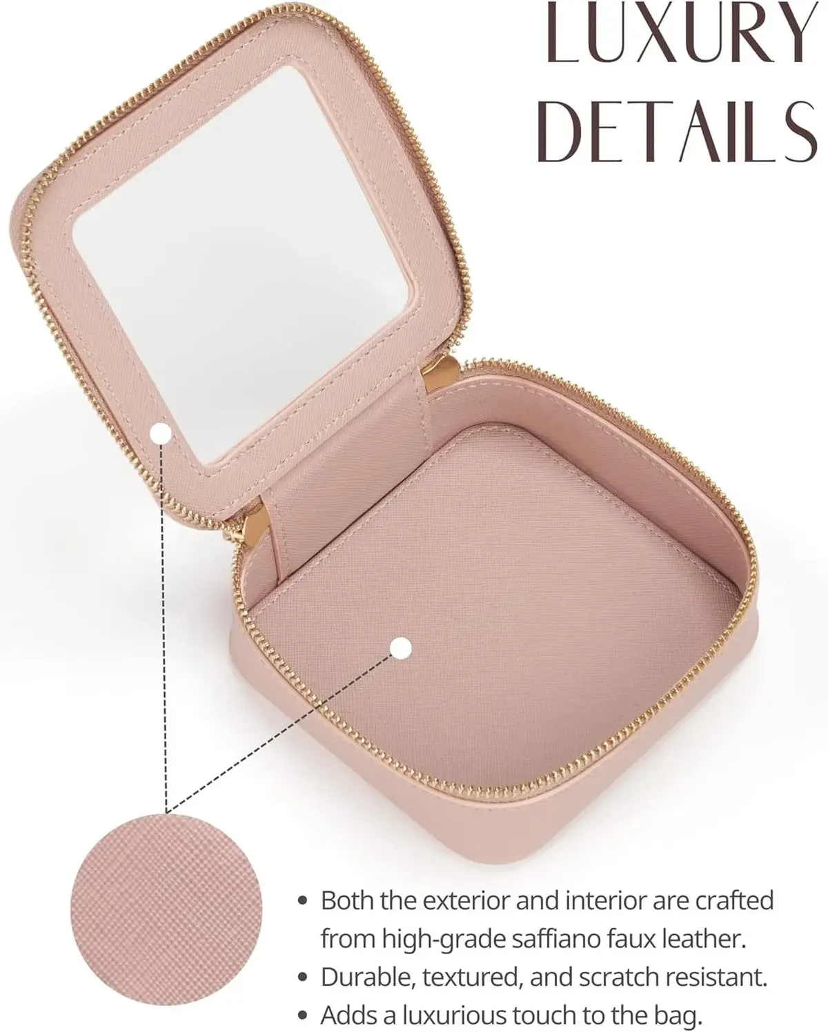 mini trousse de maquillage en cuir pu saffiano, avec initiales de nom personnalisées gratuites, jolie petite fenêtre visible, rangement de rouges à lèvres, étui à cosmétiques