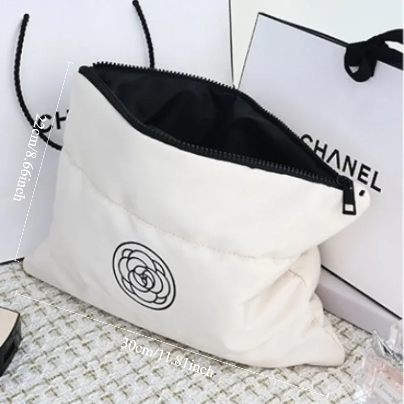 trousse de maquillage grande capacité en coton doux, organisateur de voyage portable et élégant pour femmes