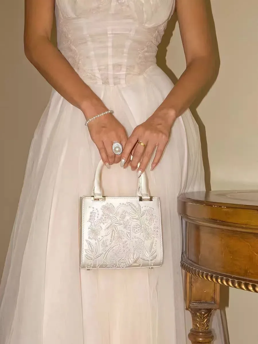 élégant doux perle broderie mode sac à main soie cheongsam soirée pochette chaîne sac à bandoulière urbain minimaliste style fourre-tout chic