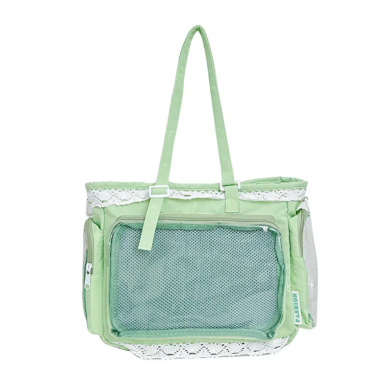 sacs bandoulière style universitaire pour fille, poche transparente, couleur unie, itabag grande capacité, sac à bandoulière en dentelle, pour poupées en coton, tenue quotidienne