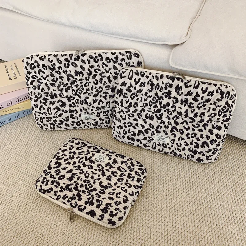 sac de rangement pour ordinateur portable en velours côtelé, léger et décontracté, imprimé léopard, décoration, 11/13/15 pouces, adapté au déplacement quotidien