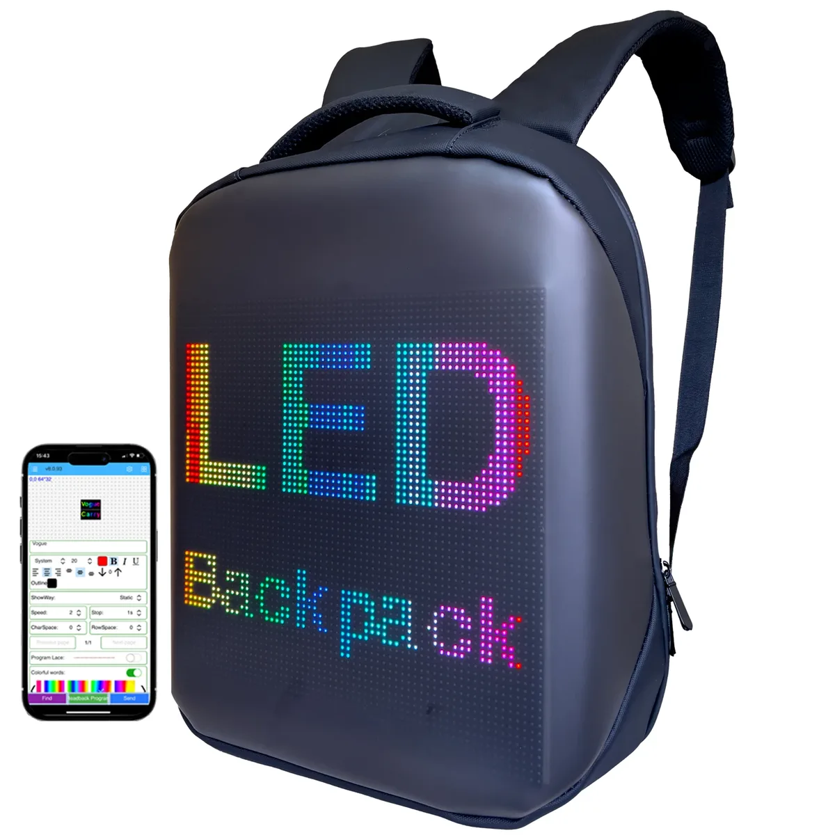 Sac à dos LED publicitaire avec écran, Wi-Fi et Bluetooth pour voyage express, personnalisable avec nom et logo, pour homme