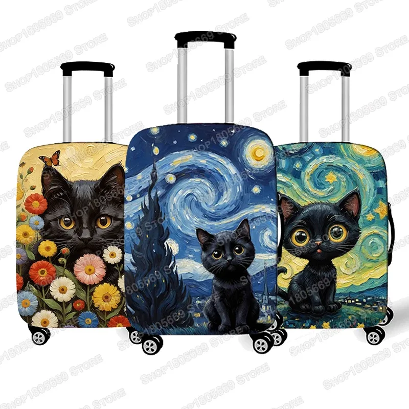 peinture à l'huile van gogh chat noir housses de bagages pour voyage la nuit étoilée housses de valise boîtier de chariot housse de protection cadeau