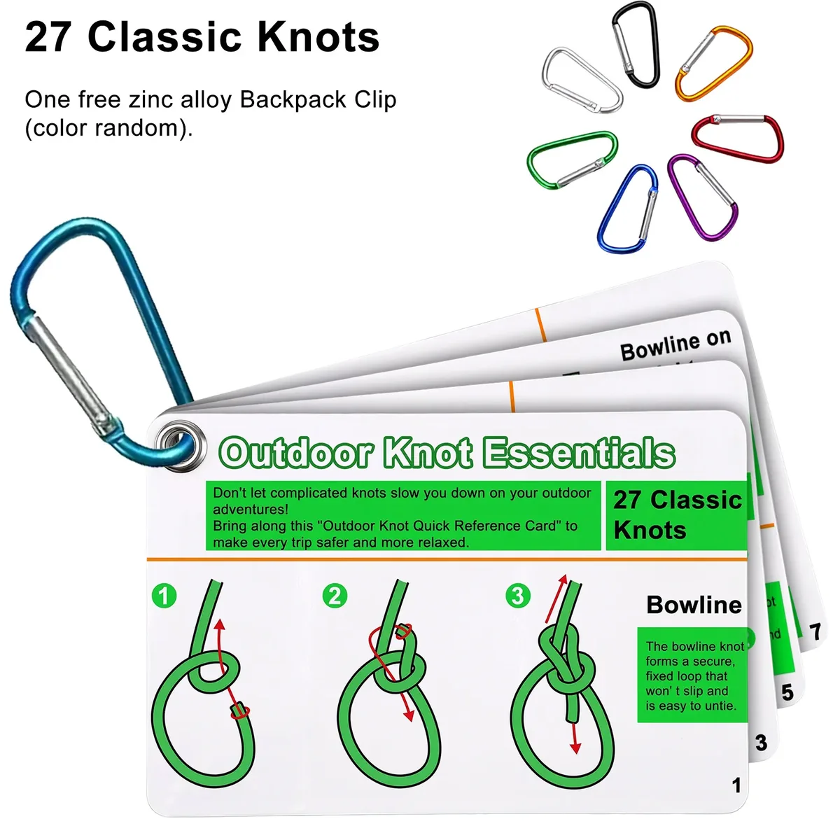 guide visuel nœuds plastique imperméable cartes survie scouts randonneurs cadeaux camping clip sac dos zinc blanc vert rose