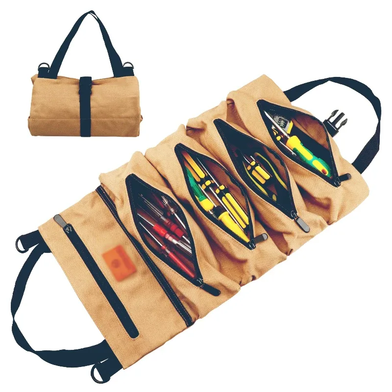 sac à outils en toile pour moto, rouleau d'outils en rouleau, sac à outils polyvalent, sac enroulable, sac de rangement d'outils de réparation manuels, kits d'outils