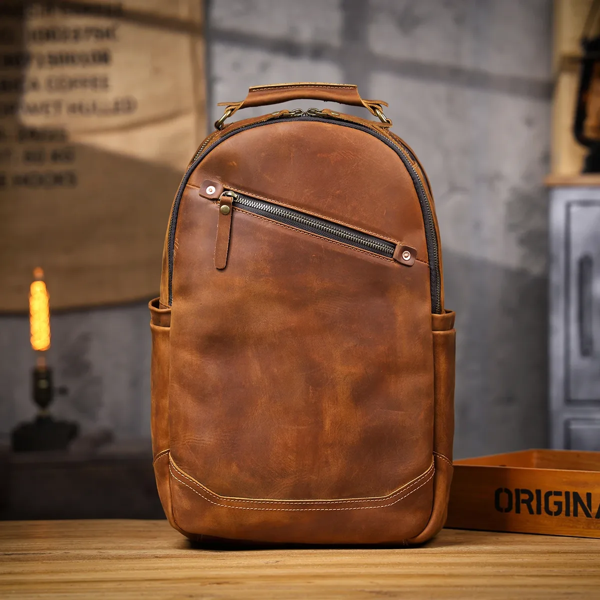 sac à dos vintage fait main en cuir pleine fleur pour homme, sac à bandoulière pour ordinateur portable en cuir crazy horse, sac d'école tendance pour homme