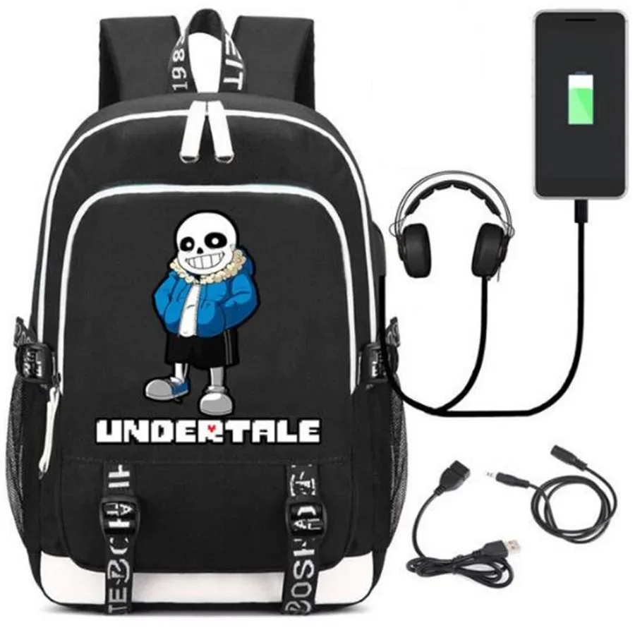 undertale game sac à dos sans rucksack, sac à dos avec port usb fashion, serrure, sauna, téléphone, ordinateur portable de voyage, sac d'école pour étudiants, cadeau