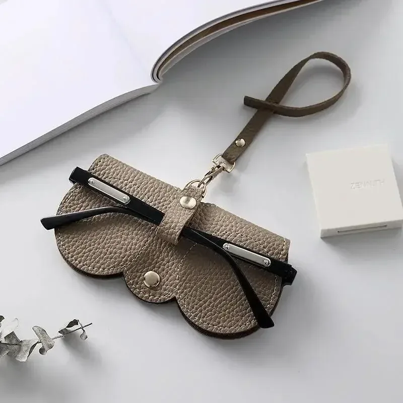 étui à lunettes en cuir pu gaufré litchi, mignon, avec cordon, pour lunettes de soleil et de lecture, sac de rangement portable de voyage