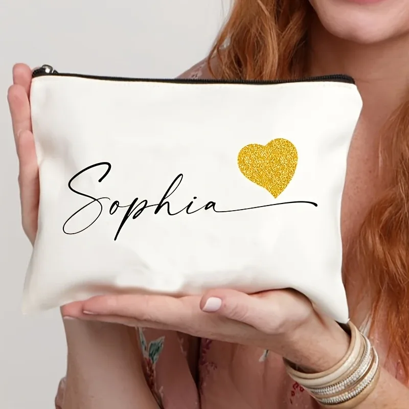 1 pièce trousse de maquillage simple personnalisée en forme de cœur, pochette de rangement cosmétique de voyage, trousse à crayons et portefeuille pour femme