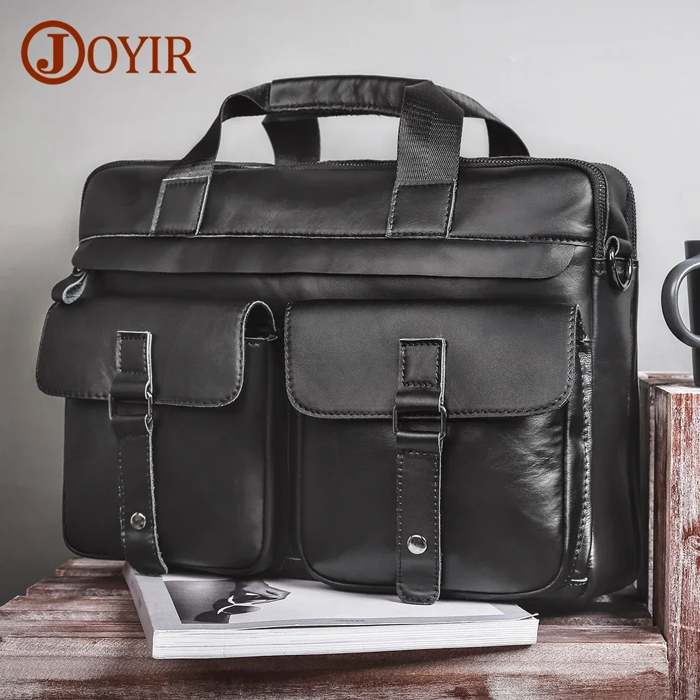 Sacoche Porte-documents Cuir Vache Polyester Noir Poignée Souple Fermeture Éclair Design Décontracté Voyage Business Documents Transport