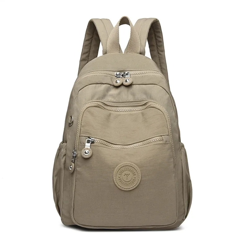 sac dos nylon unisexe noir poche latérale fermeture éclair doublure beige imprimé usage journalier