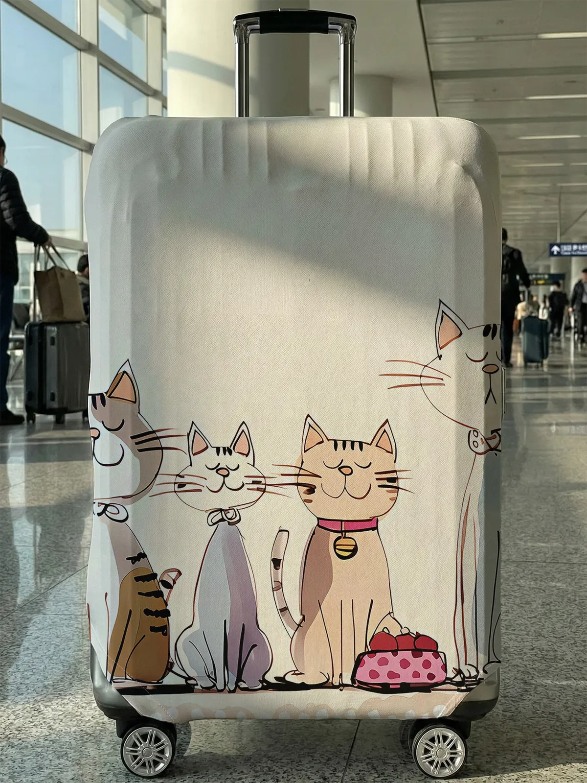 Housse de bagage à imprimé chats dessinés à la main, adaptée aux bagages de 18 à 32 pouces, protection de valise, accessoires de voyage