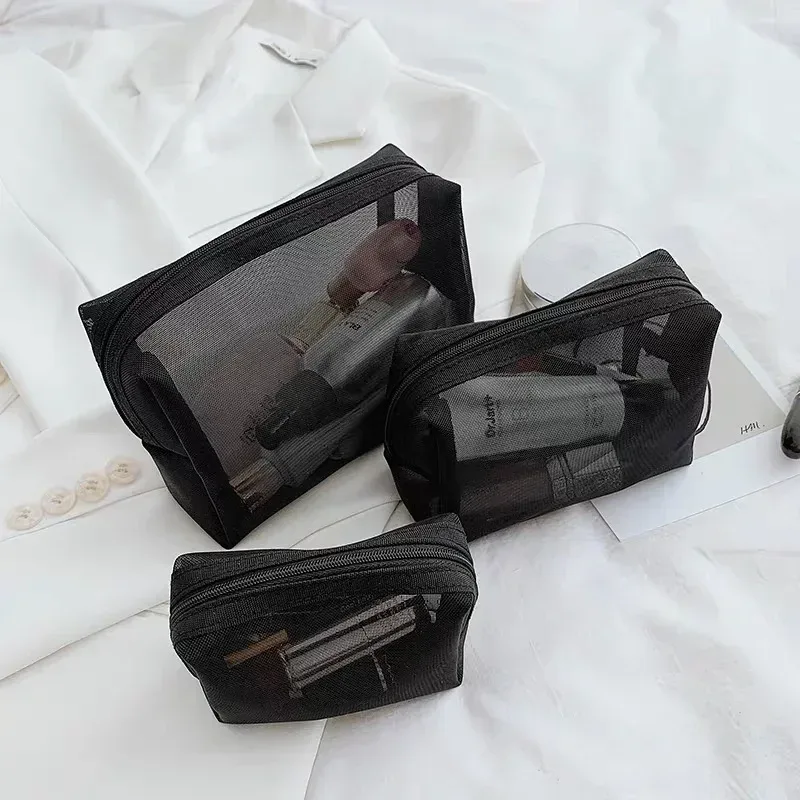 sac à cosmétiques en maille pour femmes, sac de rangement de voyage, organisateur de maquillage, pochette de maquillage portable, petite et grande trousse de toilette, étui de beauté