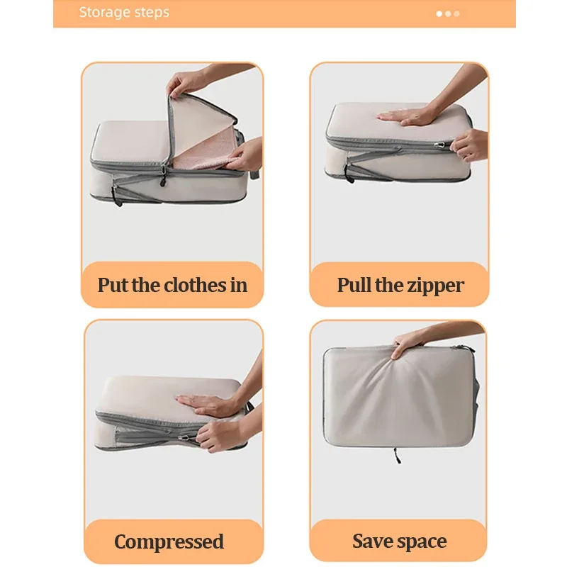 organisateur voyage polyester gris clair cube sac compression tissu imperméable transport vêtements pratique empilable
