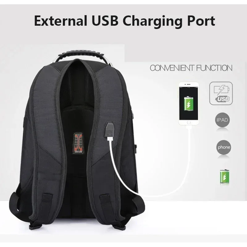 sac à dos pour ordinateur portable de 17 pouces, multifonctionnel, durable, avec port de charge usb, sac de voyage, sac à dos d'étudiant, résistant à l'eau