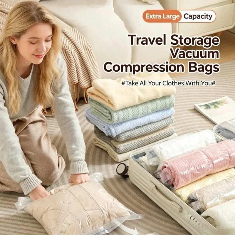 sacs de rangement de voyage compressibles pour économiser de l'espace, accessoires de voyage, sac de compression pour l'emballage et les vêtements, pas besoin de pompe ni de vide.