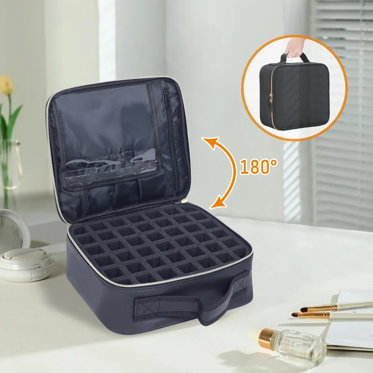 uozl organisateur de vernis à ongles de 42 bouteilles, sac de rangement de vernis à ongles portatif en cuir pu, adapté aux amateurs de nail art et aux manucure