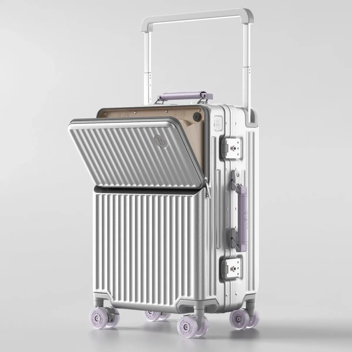valise à ouverture frontale avec poignée large, cadre en aluminium, serrure tsa, coque rigide, bagage à roulettes 20 pouces, bagage cabine pour voyage