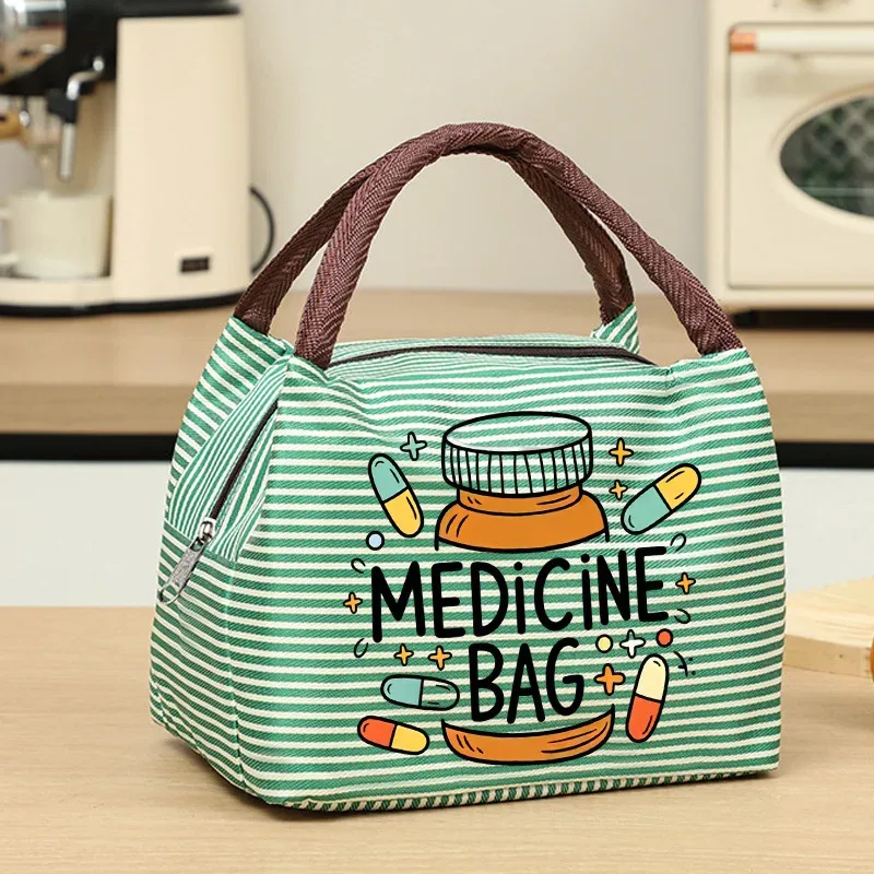 sac de rangement portable pour médicaments avec poignée, organisateur à fermeture éclair à rayures vertes, sac de transport de médicaments de grande capacité pour usage quotidien