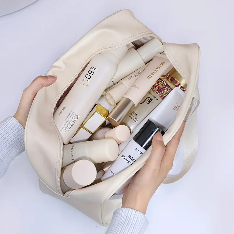 sac à cosmétiques de voyage portable pour femmes, trousse de maquillage transparente, sacs de lavage de bain de grande capacité, mallette de rangement étanche multifonction