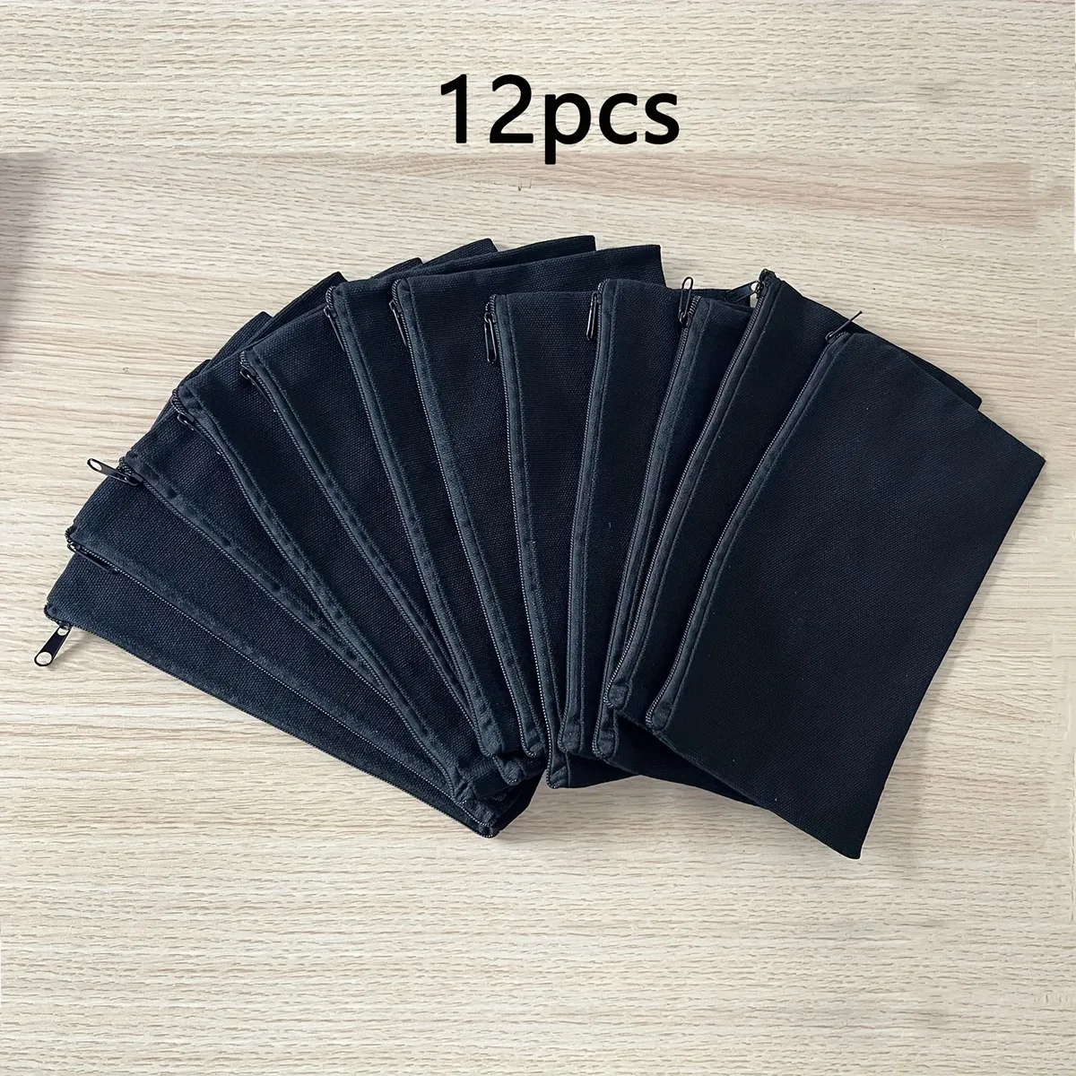 12 sacs de maquillage en toile beige vierges à personnaliser avec fermeture éclair - 8,3' x 5' - trousses cosmétiques en gros pour le voyage, le rangement et la papeterie