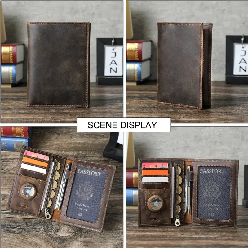 portefeuille en cuir véritable avec logo personnalisé, porte-passeport de voyage mince, document de voyage rfid minimaliste, portefeuille d'évaluation