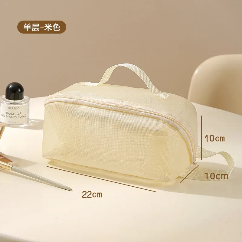 nouvelle trousse de maquillage multifonctionnelle de voyage, sac de rangement portable pour cosmétiques, grande capacité, sac de toilette en maille transparente, trousse de maquillage