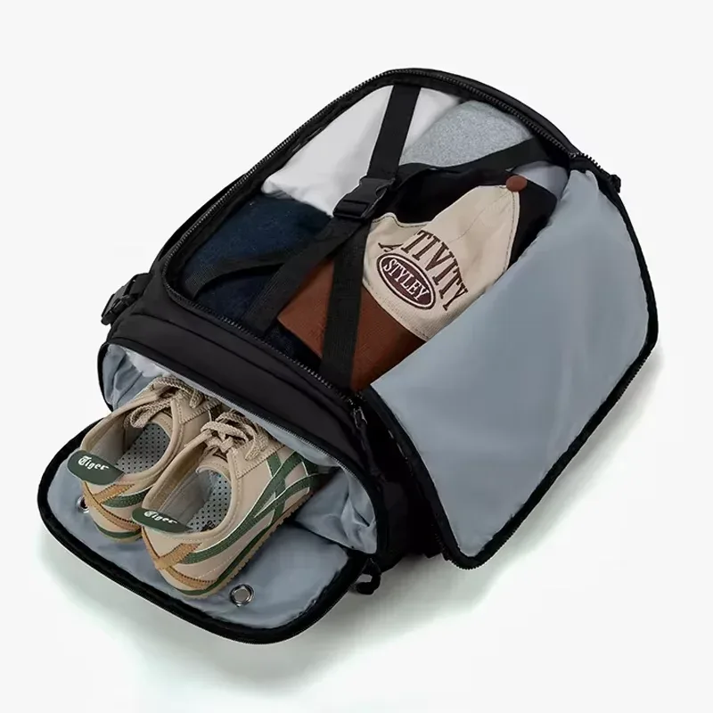 sac dos polyester gris noir compartiments multifonctionnels voyage grande capacité organisateur étanche ordinateur portable chaussures