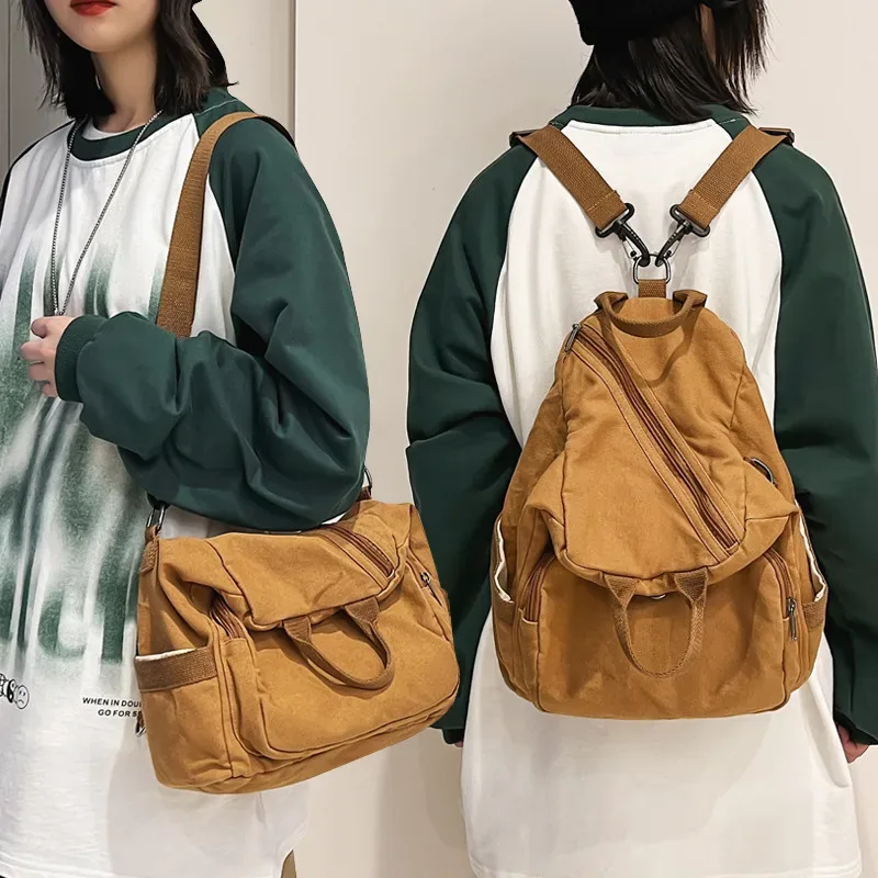 sac à dos décontracté en toile pour femme, grande capacité, sac d'école, sac de voyage pour étudiante, sac à main vintage pour femme, sac à bandoulière, sac à dos