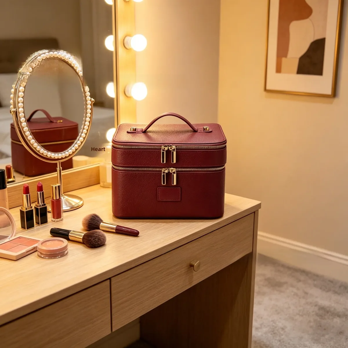 nouvelle trousse de maquillage double couche en cuir pu imperméable grande capacité haut de gamme, sac de voyage et de rangement pour cosmétiques