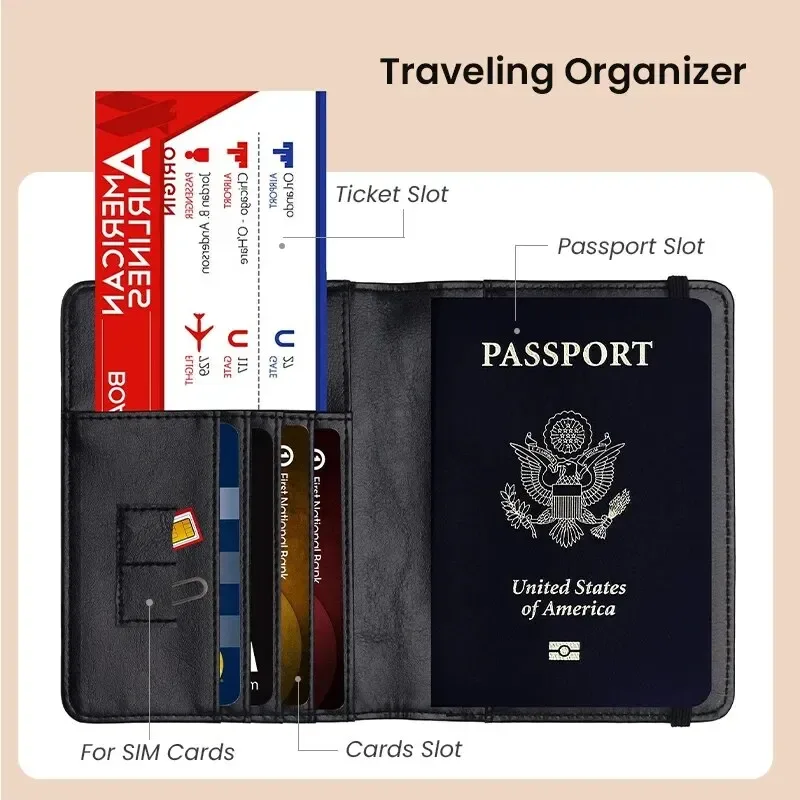portefeuille porte-passeport à blocage rfid – housse en cuir pu pour hommes et femmes, porte-carte, essentiel de voyage pour les vacances en famille