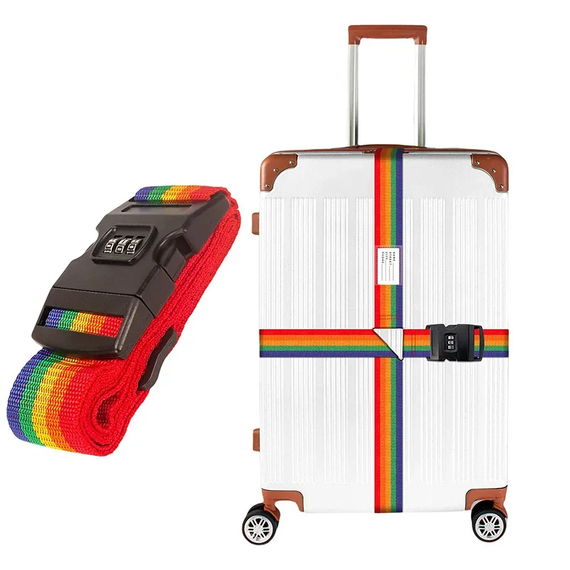 sangles de bagages en nylon avec porte-carte d'identité, réglables, pour l'organisation des bagages, avec cadenas à combinaison, accessoires de voyage anti-perte