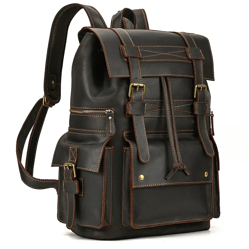 sac à dos de voyage en cuir véritable pour hommes, sac d'école de luxe, sac de week-end, véritable sac pour homme, sac pour ordinateur portable 17 ", qualité supérieure