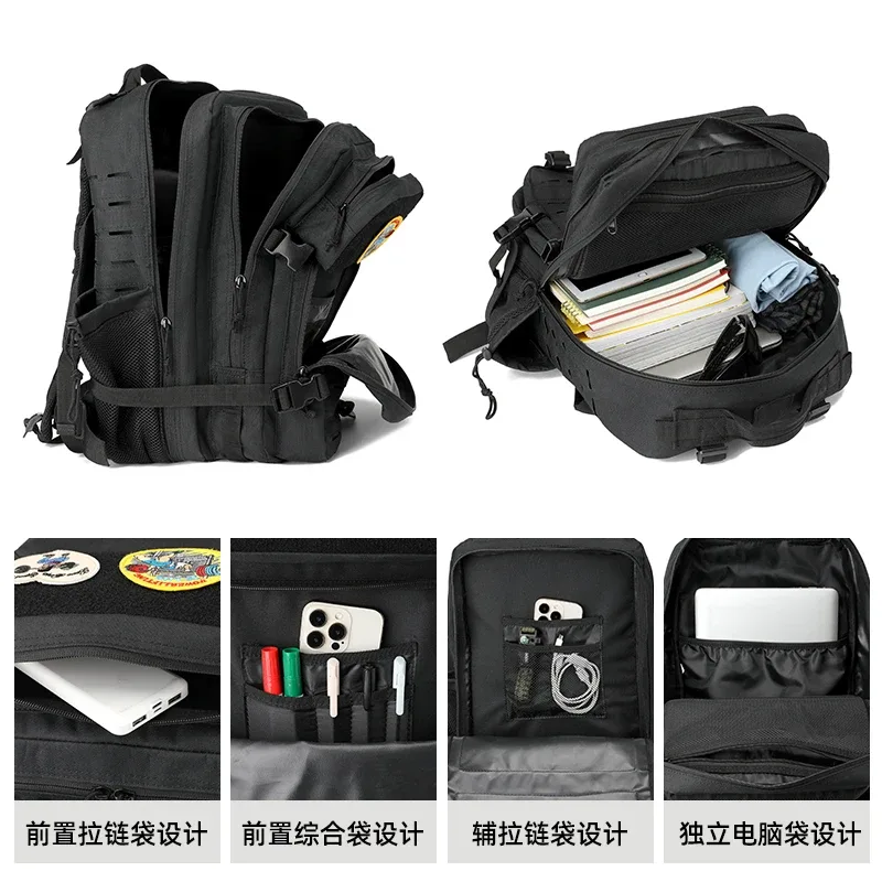 sac dos polyester noir poche ouverte fermeture éclair cadre externe compartiment informatique usage voyage extérieur