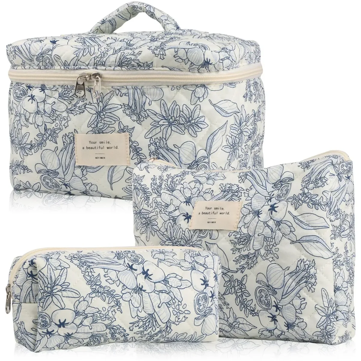 sac de maquillage en coton à fleurs mignonnes pour femmes, 1 pièce, organisateur de cosmétiques à fermeture éclair, sac à main en tissu en forme de boîte, trousse de toilette portable pour filles