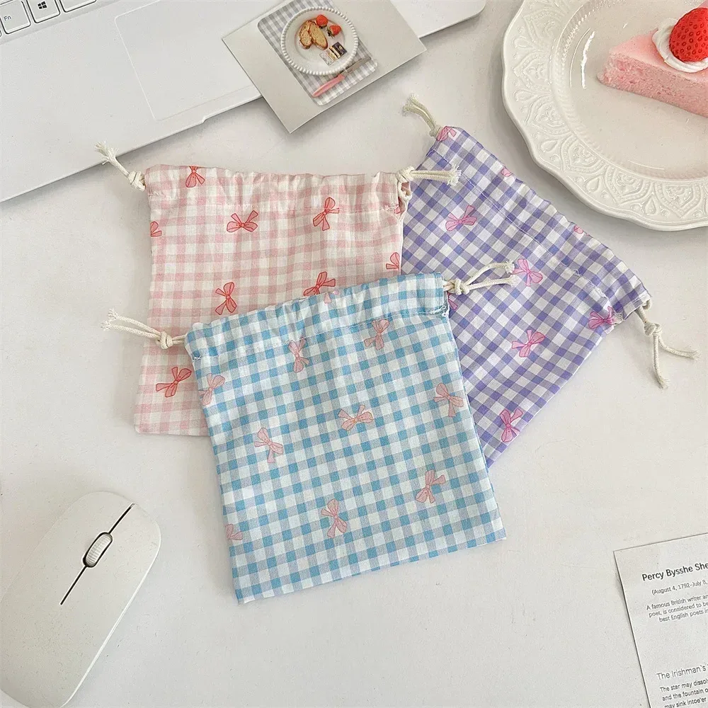 sacs à cordon imprimés en grille, sac à main pour femmes, porte-monnaie, pochette pour clés, rouge à lèvres, sac de rangement pour bijoux, sac anti-poussière, sacs à cordon