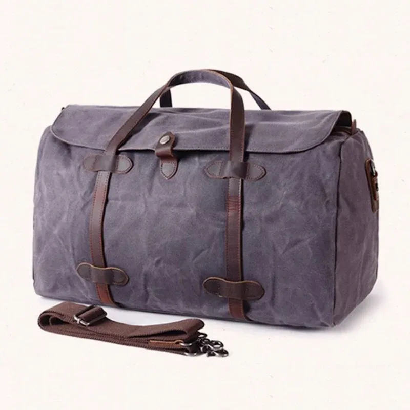 sac de voyage vintage en toile cirée pour homme, grand sac de voyage à main, sac de week-end, sac messager, grand sac fourre-tout pour la nuit.