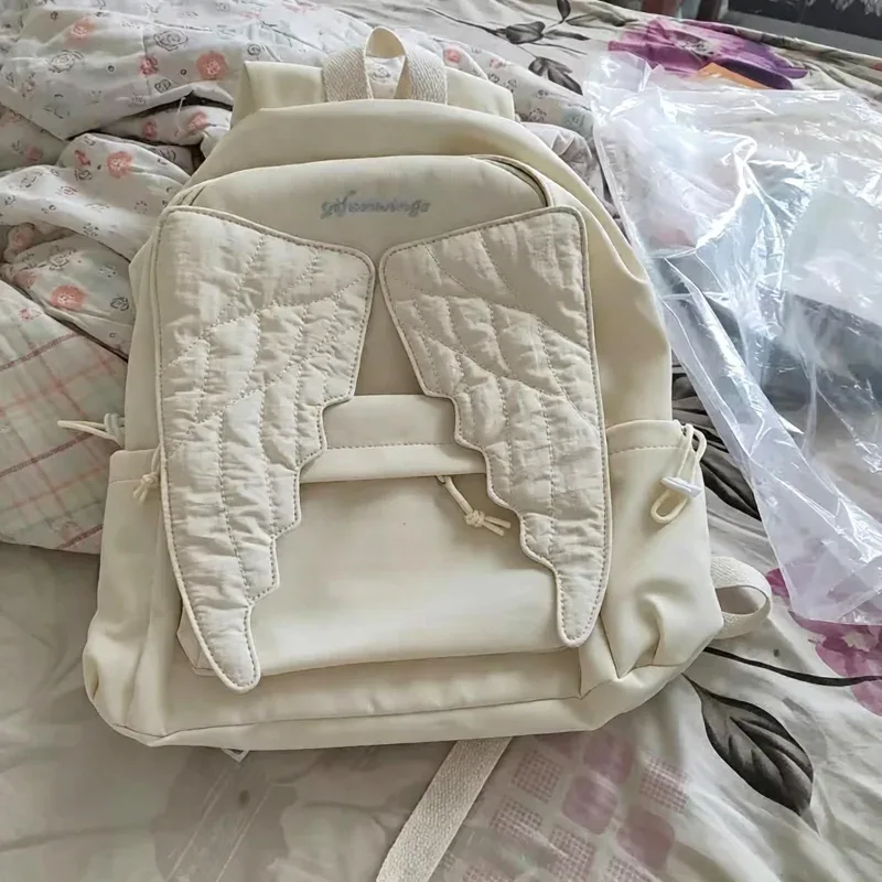 sac à dos matelassé à pois ailes d'ange pour étudiants, sac d'école en nylon mignon et tendance, sac de voyage quotidien léger et spacieux