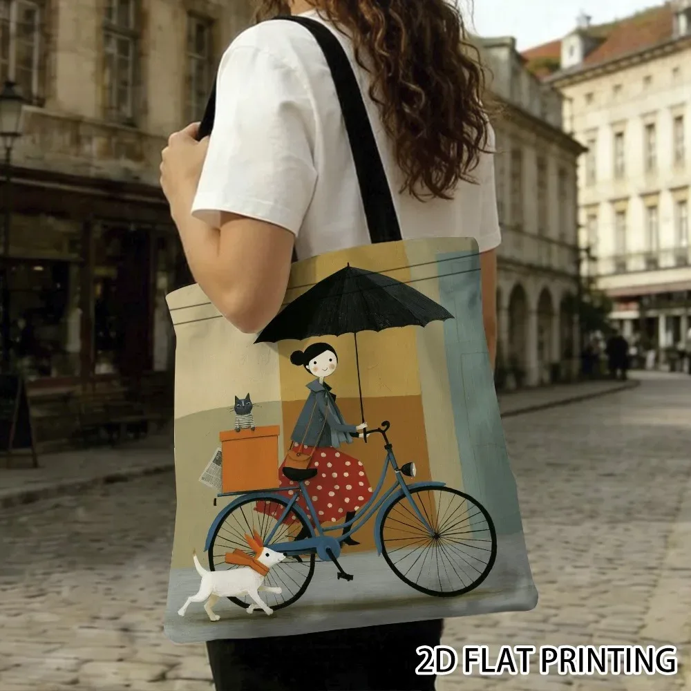 sac fourre-tout élégant pour femme, motif cycliste, réutilisable et pliable, idéal pour les courses, les voyages, la plage, les trajets quotidiens et le shopping, pour usage quotidien féminin.