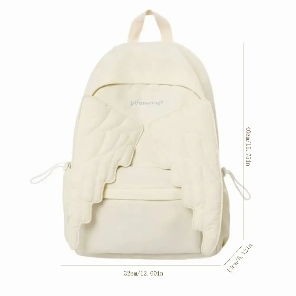sac à dos polyvalent à ailes d'ange, style y2k, grande capacité, en toile, léger, avec motif brodé, en nylon