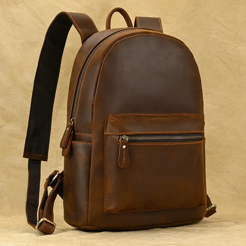 luufan-sac à dos en cuir véritable pour homme et femme, grande capacité, sac à dos pour ordinateur portable 15 ", sac d'école unisexe, sac de voyage masculin, cuir de vache