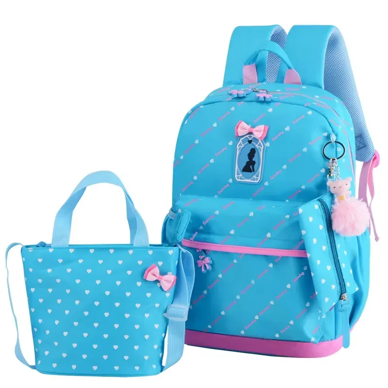 sac dos polyester point rose cœurs rouges bleus nœuds noirs pochette crayon sacs école filles voyage