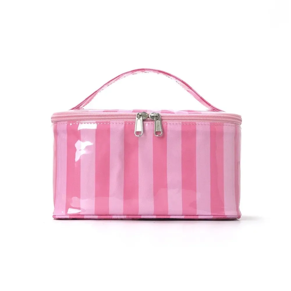 sac de rangement pour articles de toilette à rayures, en pvc, durable, sac de voyage pour cosmétiques, étanche, léger, étui pour pinceaux de maquillage
