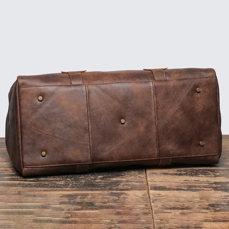 sac de voyage à main en cuir givré pour hommes, pour l'extérieur, courte distance, couche supérieure rétro en cuir de vache, sac à bandoulière pliable de grande capacité